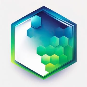 A hexagon geometric gradient logo, green and blue, futuristic, white background Stock Illustration