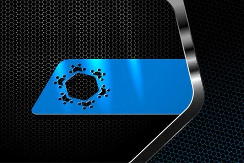 Hexagon gradient gray and blue mesh background with blue insert and metal fra Stock Illustration