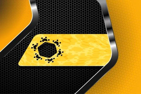 Hexagon gradient gray and yellow mesh background with yellow insert and metal Stock Illustration