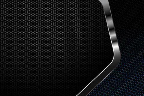 Hexagon gradient gray mesh background with metal frame with radiance for busi Stock Illustration