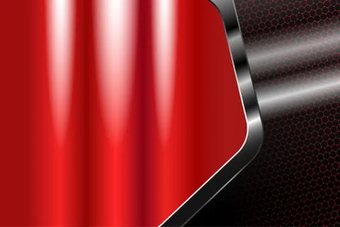 Hexagon gradient red mesh background with three light sources and metal frame Stock Illustration