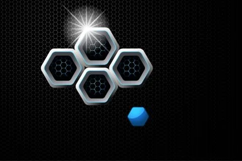 Hexagon gradient white mesh background with hexagon blue and gray metal shape Stock Illustration