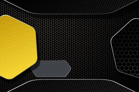Hexagon gradient white mesh background with hexagon yellow and black shapes w Stock Photos