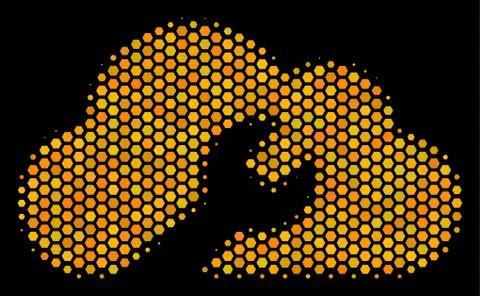 Hexagon Halftone Cloud Wrench Tools Icon Stock Illustration