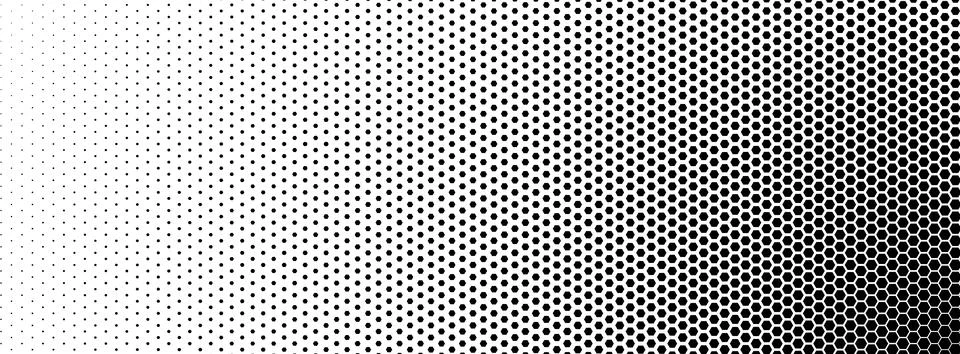 Hexagon halftone field dense left, fade right. Honeycomb mosaic tech vibe 库存插图