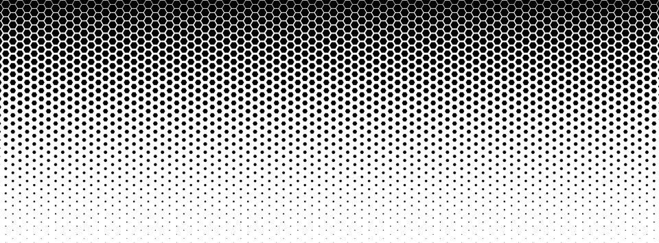 Hexagon halftone field dense left, fade right. Honeycomb mosaic tech vibe Illustrazione stock