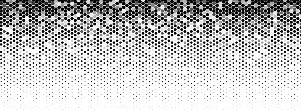 Hexagon halftone field dense left, fade right. Honeycomb mosaic tech vibe 库存插图