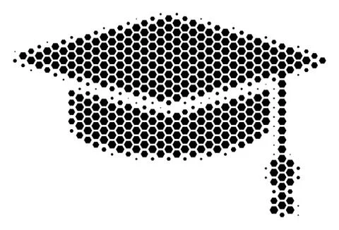 Hexagon Halftone Graduation Cap Icon Stock Illustration
