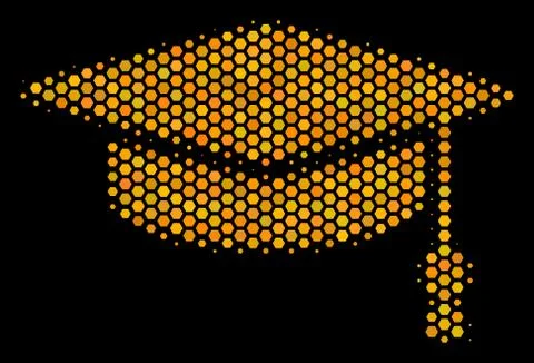 Hexagon Halftone Graduation Cap Icon Stock Illustration
