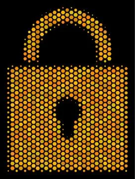 Hexagon Halftone Lock Icon Stock Illustration