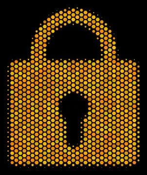 Hexagon Halftone Lock Icon Stock Illustration