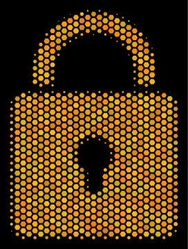 Hexagon Halftone Lock Icon Stock Illustration