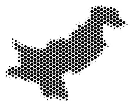 Hexagon Halftone Pakistan Map Stock Illustration