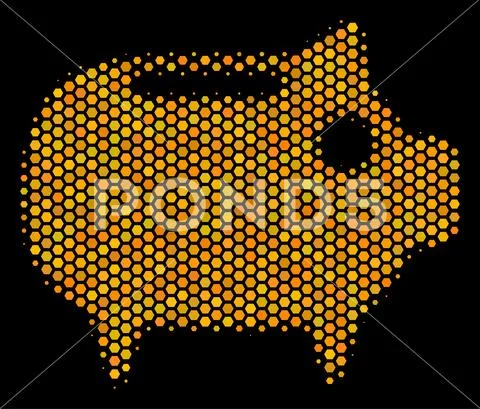 Hexagon Halftone Piggy Bank Icon Stock Illustration