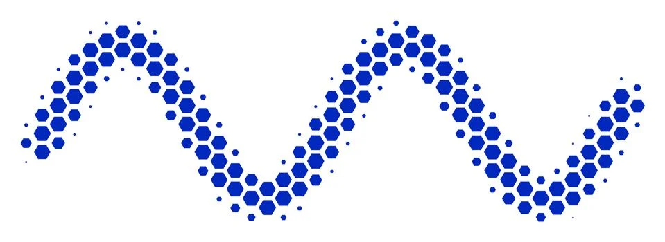 Hexagon Halftone Sinusoid Wave Icon Stock Illustration