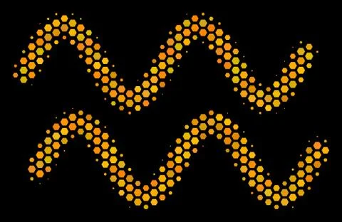 Hexagon Halftone Sinusoid Waves Icon Stock Illustration