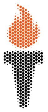 Hexagon Halftone Torch Fire Icon 스톡 일러스트