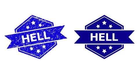 Hexagon HELL Stamp with Grunged Texture and Clean Version Illustrazione stock