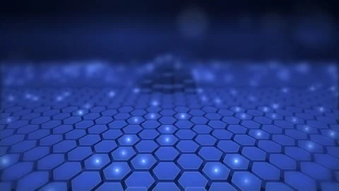 Hexagon Honeycomb Hill With Glowing Node Lights Seen From A Moving Camera Stock Footage 343241142