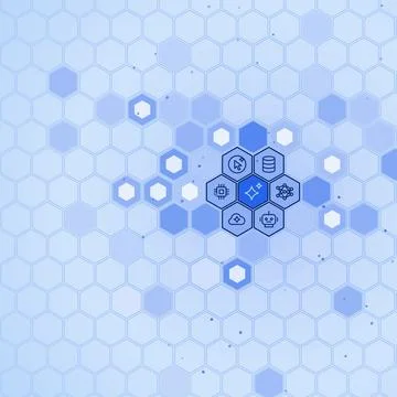 Hexagon honeycomb pattern background with artificial intelligence icons Stock Illustration
