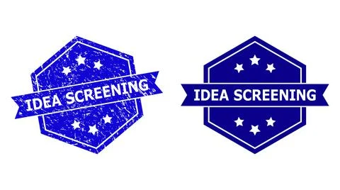 Hexagon IDEA SCREENING Stamp with Corroded Surface and Clean Version 库存插图