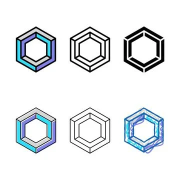 Hexagon impossible geometric shape color multipack icon vector 库存插图