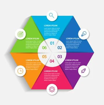 Hexagon infographic design template with steps 6 for business Stock Illustration