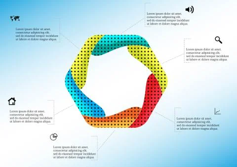 Hexagon infographic template created by six curved elements Stock Illustration