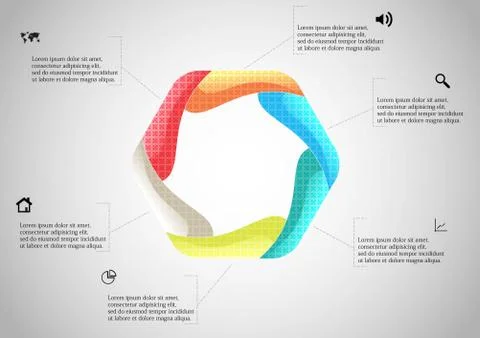 Hexagon infographic template created by six curved elements Stock Illustration