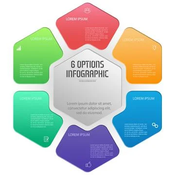 Hexagon infographics. The triangular diagram is divided into 6 parts. Busines Stock Illustration