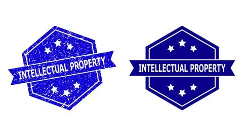 Hexagon INTELLECTUAL PROPERTY Stamp with Rubber Texture and Clean Version Stock-Illustration