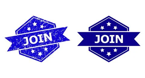 Hexagon JOIN Stamp with Distress Surface and Clean Version Stock Illustration