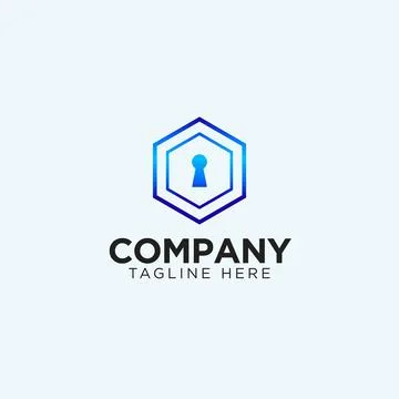 Hexagon Keyhole Security Lock Logo with Blue Gradient for Cybersecurity and Illustrazione stock