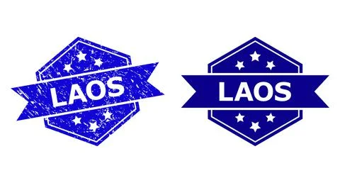 Hexagon LAOS Stamp with Corroded Surface and Clean Version Stock-Illustration