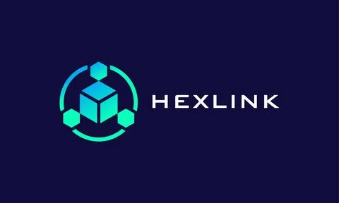 Hexagon link logo vector network circle around connection teamwork symbol c.. Stock Illustration