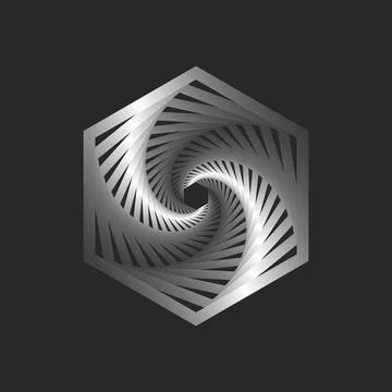 Hexagon logo spiral perspective pattern with twisting, mystic portal fracta.. Stock Illustration