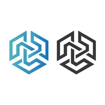 Hexagon logo vector. quote or comma logo vector Letter R triplet logo in hexagon Stock Illustration