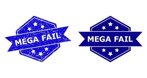 Hexagon MEGA FAIL Stamp with Unclean Surface and Clean Variant Stock Illustration