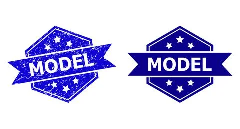 Hexagon MODEL Seal with Scratched Texture and Clean Variant 스톡 일러스트