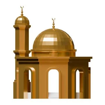 Hexagon Mosque 3D Render Design Element Front Flat View Stock Illustration