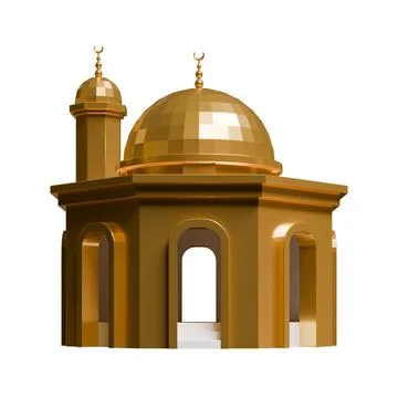 Hexagon Mosque 3D Render Design Element Front View Stock Illustration