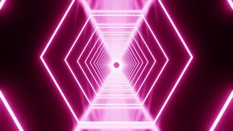 Hexagon neon pink smoke reflected tunnel VJ loop background0001-0300 Stock Footage 341339912