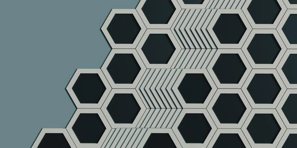 Hexagon nest Hexagonal frame Abstract geometry Hexagonal solid steel material Illustrazione stock