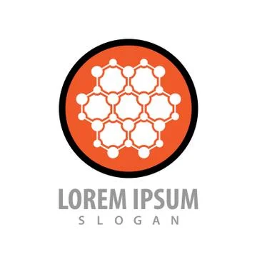 Hexagon network in the circle line logo concept design. Symbol graphic templa Stock Illustration