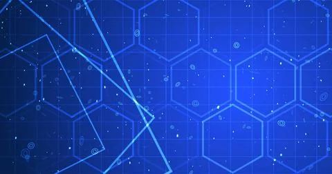 Hexagon network with square geometry shapes moving. Innovation science tech.. Stock Illustration