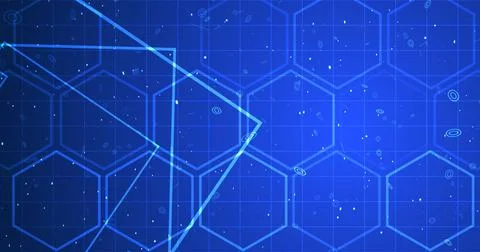 Hexagon network with square geometry shapes moving. Innovation science tech.. Stock Illustration