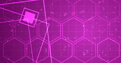 Hexagon network with square geometry shapes moving. Innovation science tech.. Stock Illustration