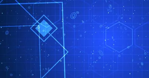 Hexagon network with square geometry shapes moving. Innovation science tech.. Stock Illustration