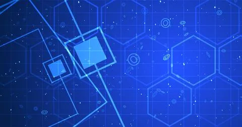 Hexagon network with square geometry shapes moving. Innovation science tech.. 스톡 일러스트