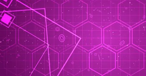 Hexagon network with square geometry shapes moving. Innovation science tech.. Stock Illustration